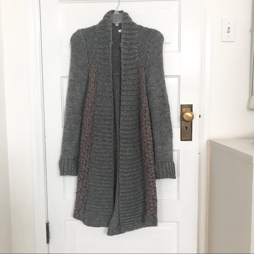 Anthropologie Moth Long Open Front Grey Sweater